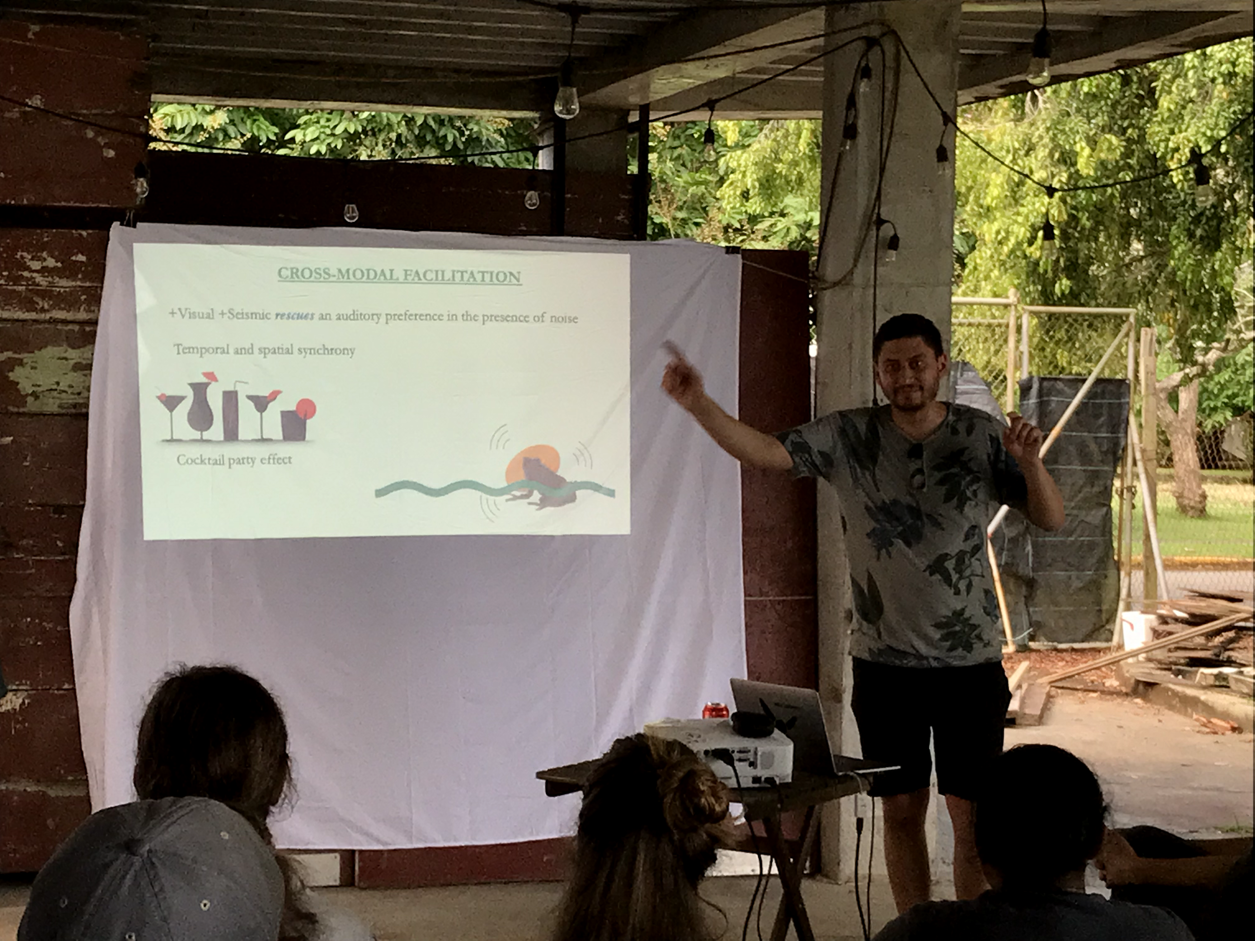 Giving a talk on frog communication in Gamboa, Panama 2022